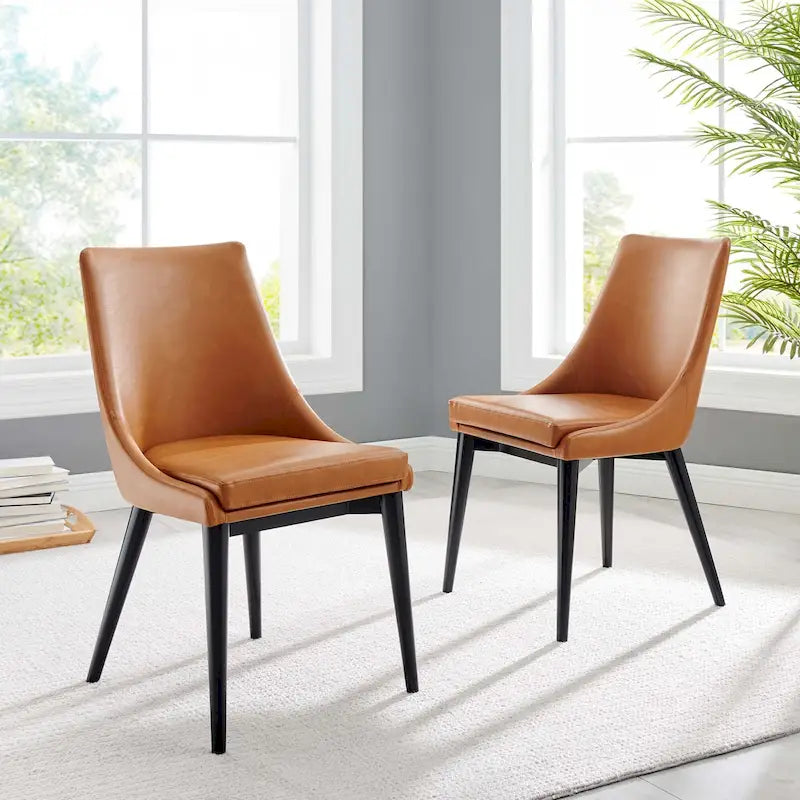 Minimalist Vinyl Dining Side Chair with Black Tapered Legs, Set of 2