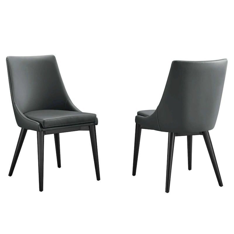 Minimalist Vinyl Dining Side Chair with Black Tapered Legs, Set of 2
