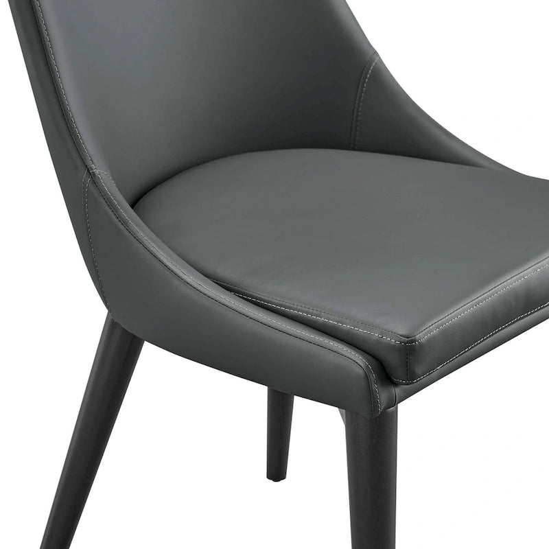 Minimalist Vinyl Dining Side Chair with Black Tapered Legs, Set of 2