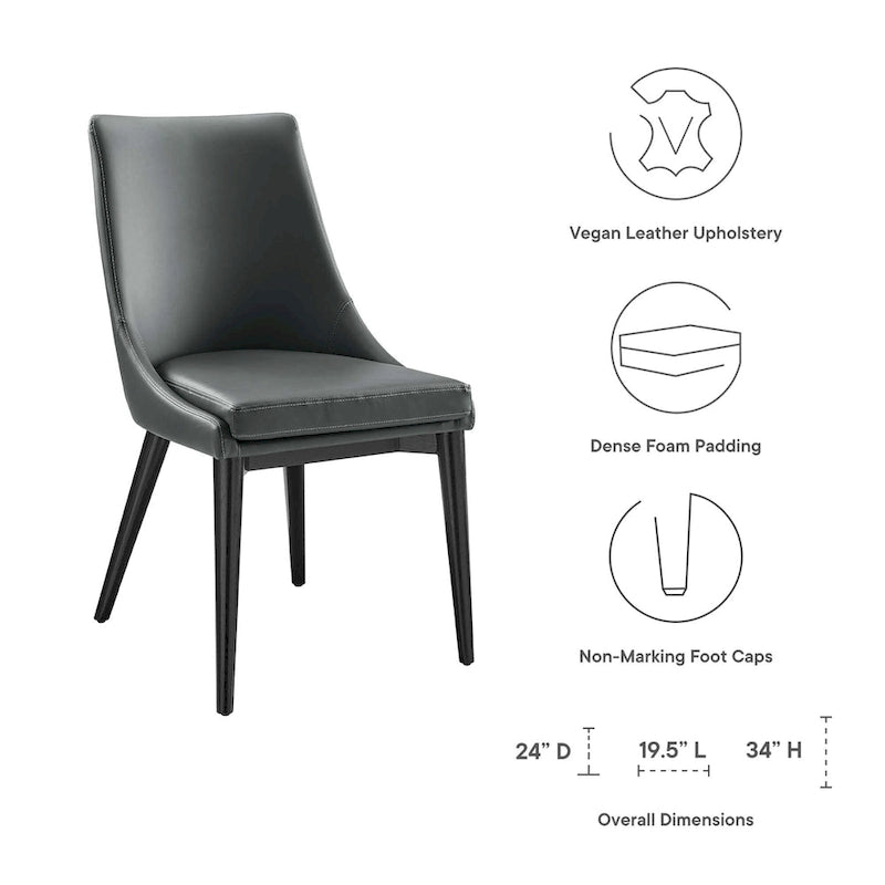 Minimalist Vinyl Dining Side Chair with Black Tapered Legs, Set of 2