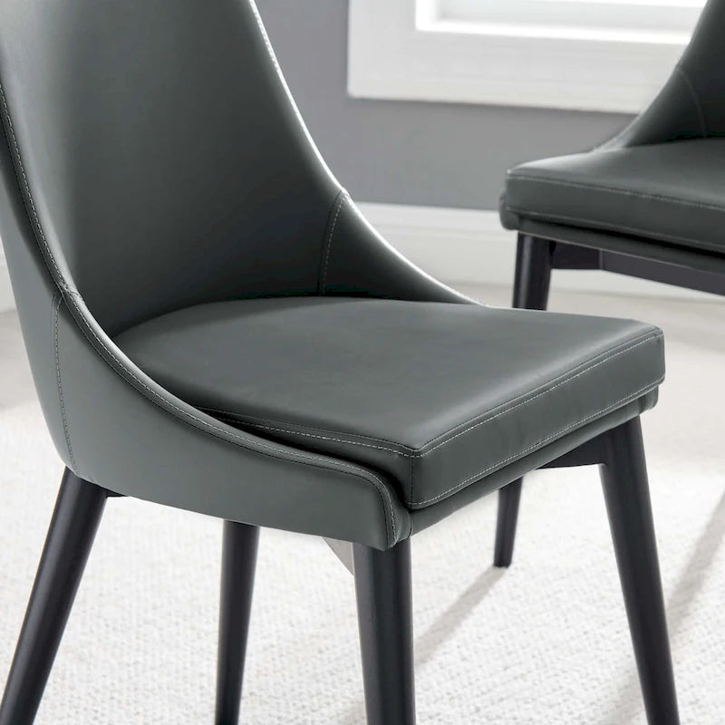 Minimalist Vinyl Dining Side Chair with Black Tapered Legs, Set of 2