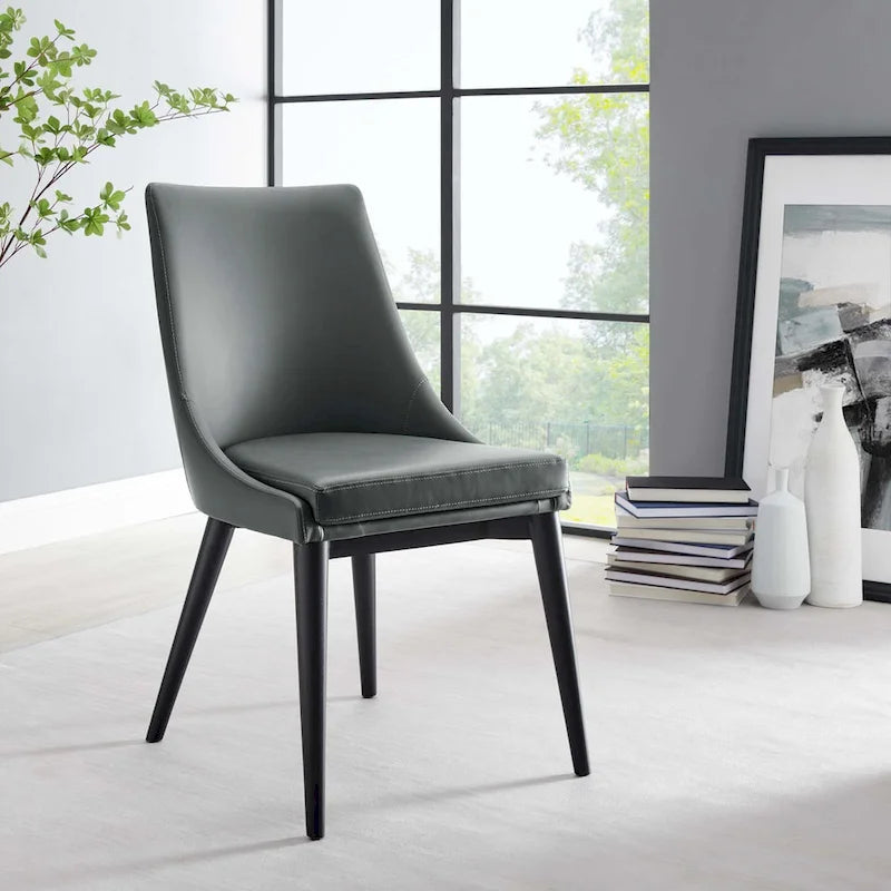 Minimalist Vinyl Dining Side Chair with Black Tapered Legs, Set of 2