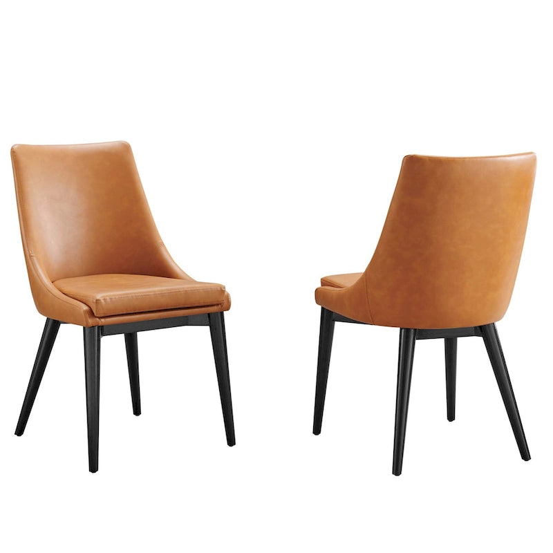 Minimalist Vinyl Dining Side Chair with Black Tapered Legs, Set of 2