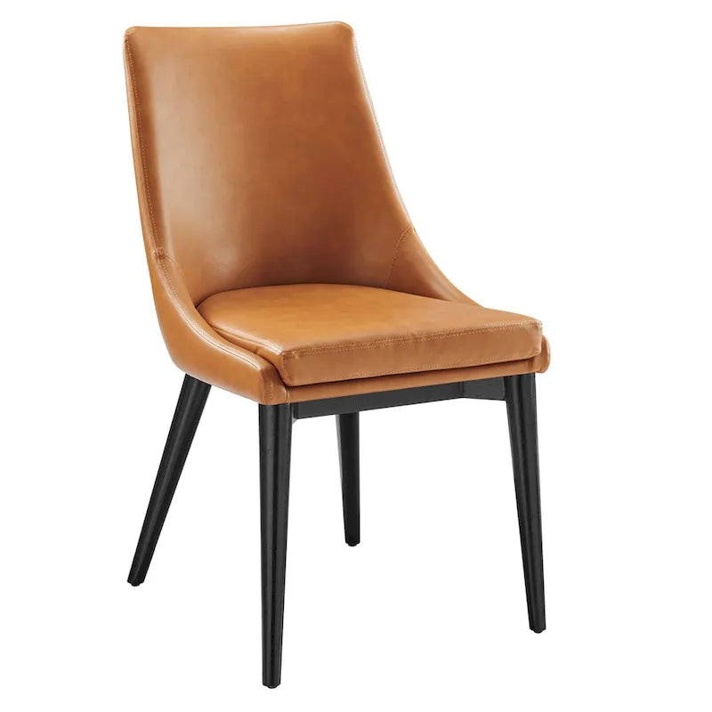Minimalist Vinyl Dining Side Chair with Black Tapered Legs, Set of 2