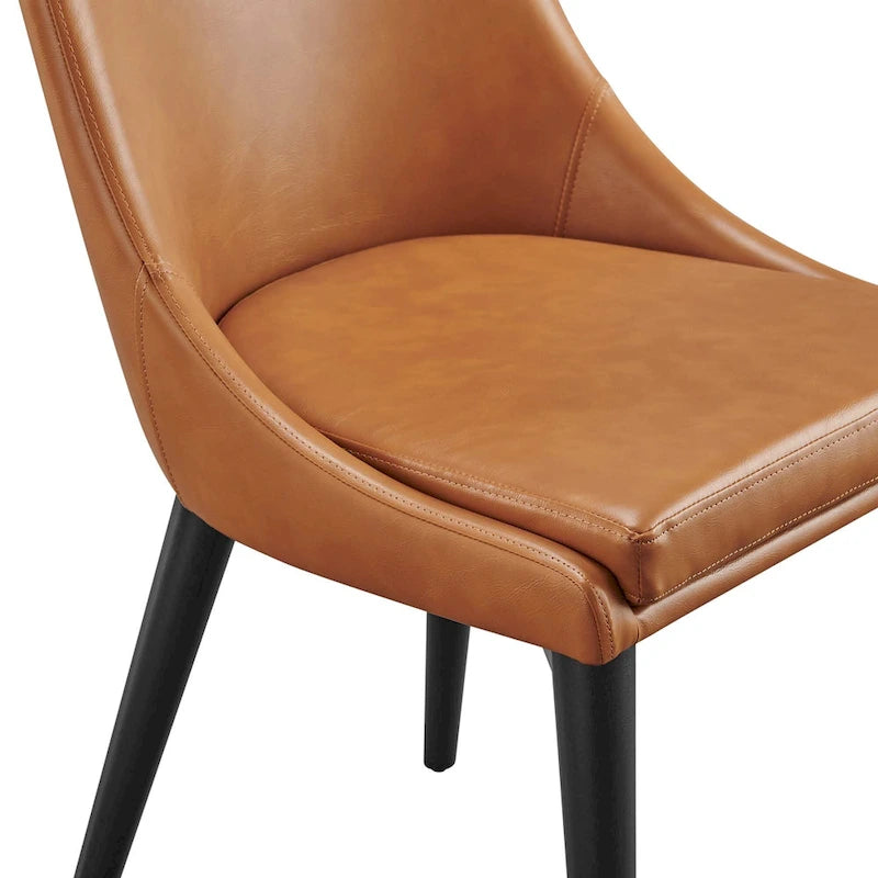 Minimalist Vinyl Dining Side Chair with Black Tapered Legs, Set of 2
