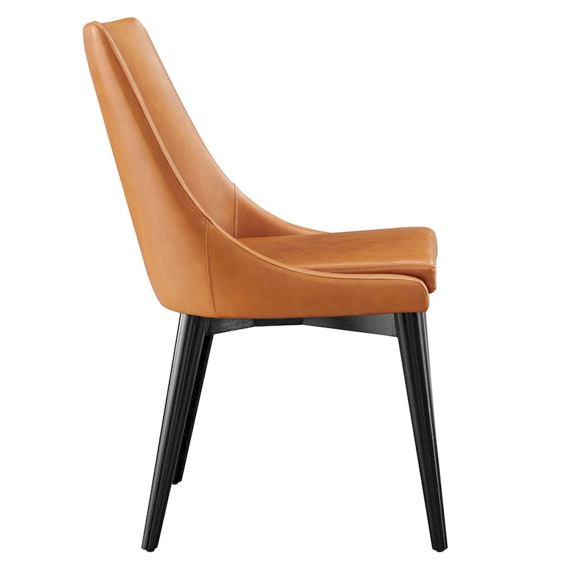 Minimalist Vinyl Dining Side Chair with Black Tapered Legs, Set of 2