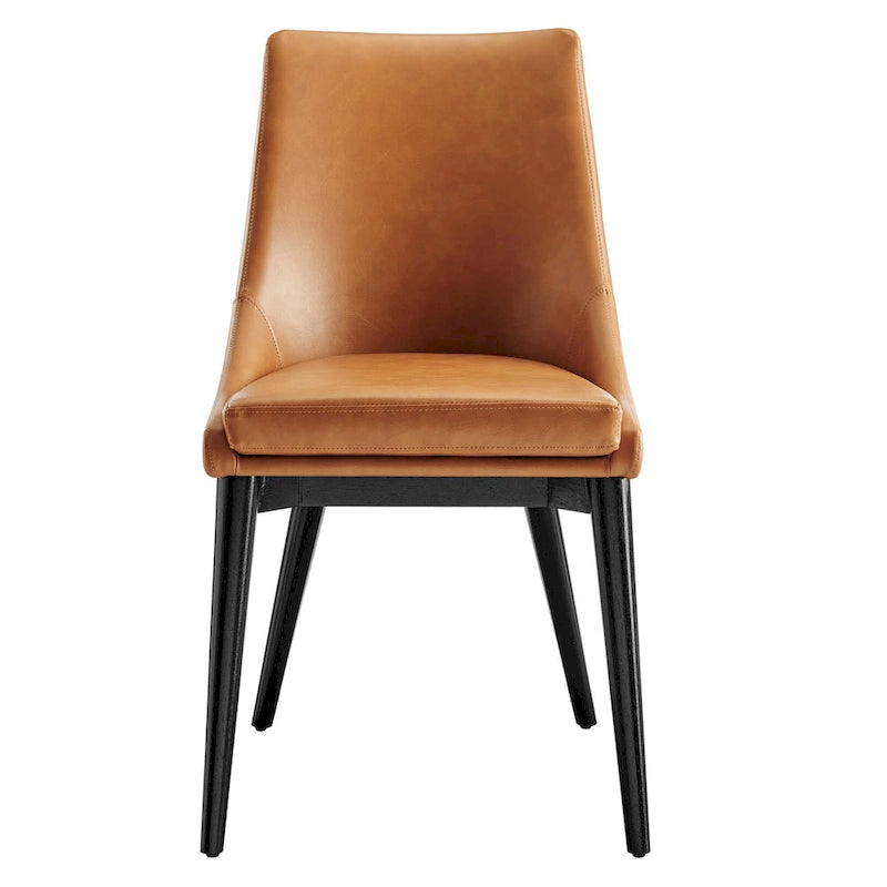 Minimalist Vinyl Dining Side Chair with Black Tapered Legs, Set of 2