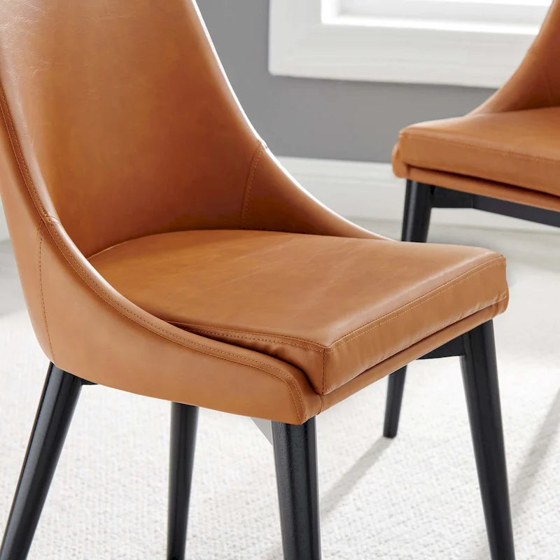 Minimalist Vinyl Dining Side Chair with Black Tapered Legs, Set of 2