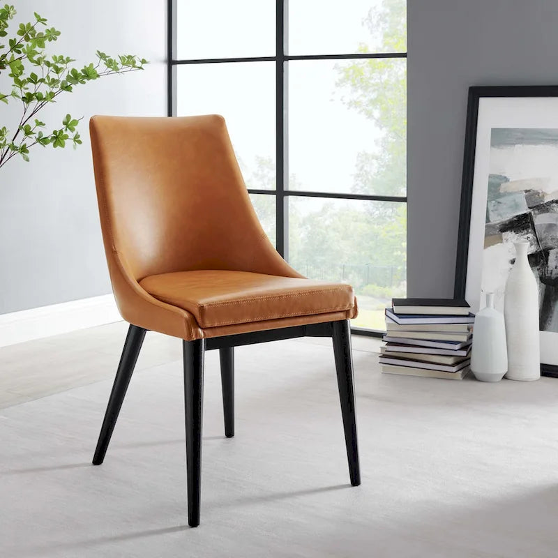 Minimalist Vinyl Dining Side Chair with Black Tapered Legs, Set of 2