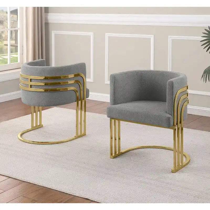Teddy Fabric Dining Chair with Gold Chrome Base, Set of 2