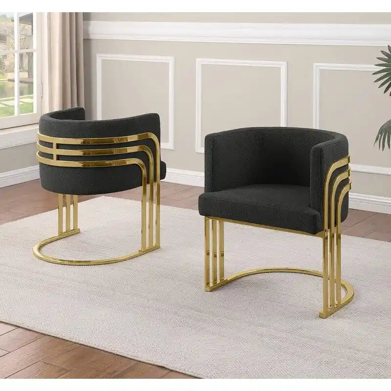 Teddy Fabric Dining Chair with Gold Chrome Base, Set of 2