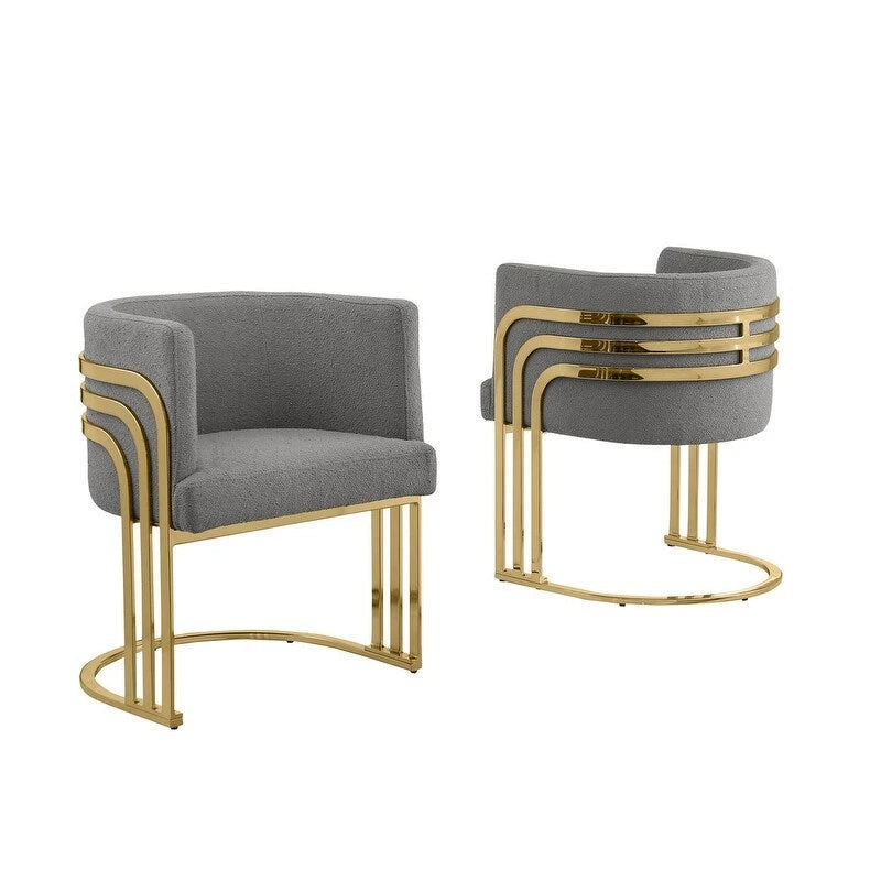 Teddy Fabric Dining Chair with Gold Chrome Base, Set of 2