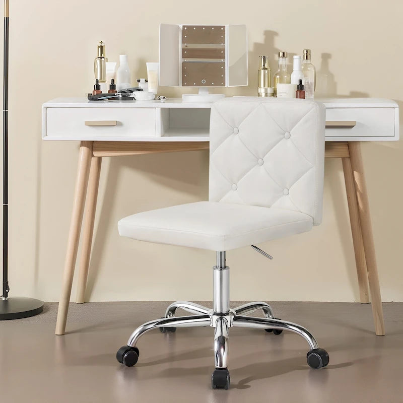 Armless PU Leather Mid-Back Office Chair with 360° Swivel