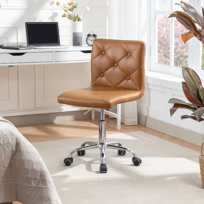 Armless PU Leather Mid-Back Office Chair with 360° Swivel
