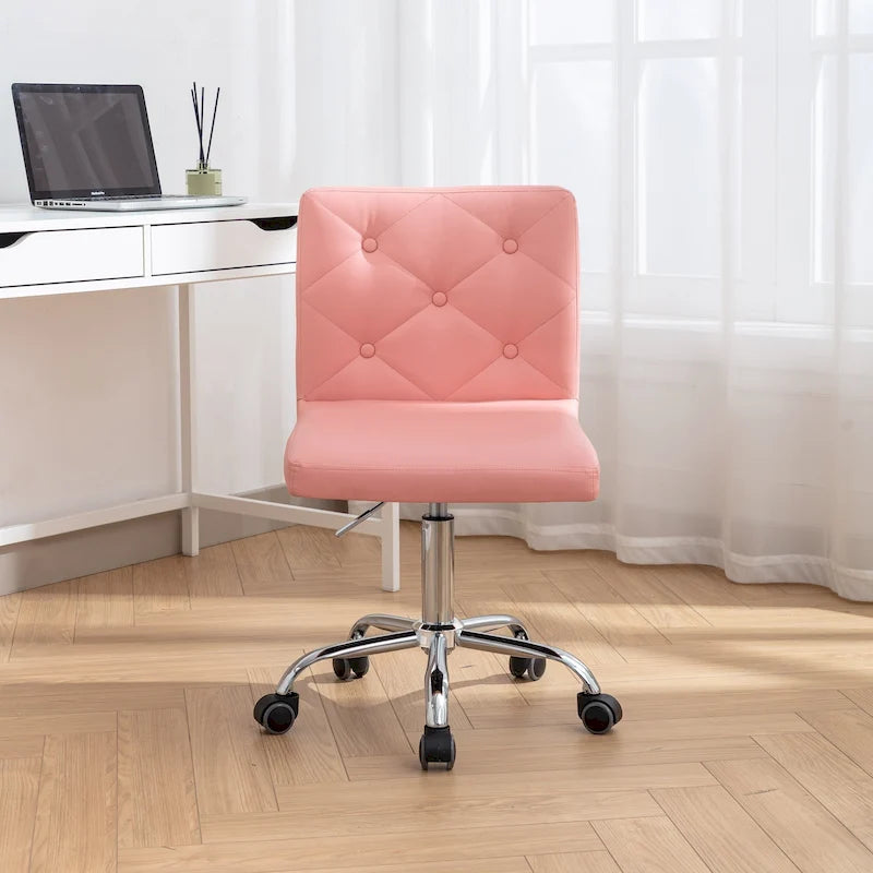 Armless PU Leather Mid-Back Office Chair with 360° Swivel