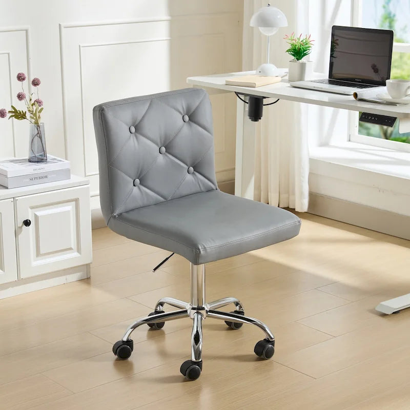 Armless PU Leather Mid-Back Office Chair with 360° Swivel
