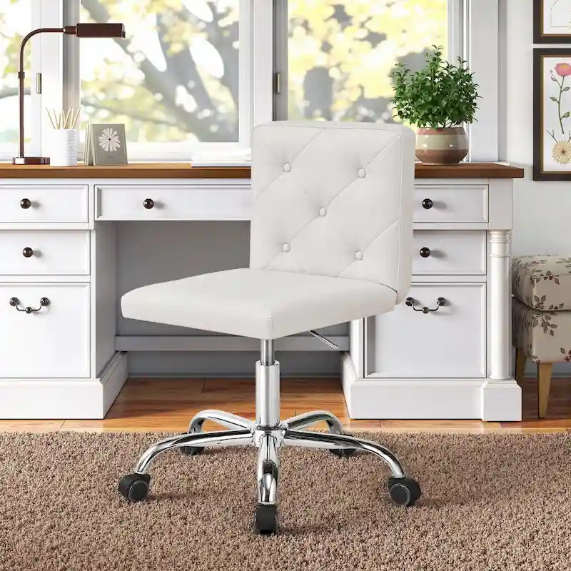Armless PU Leather Mid-Back Office Chair with 360° Swivel
