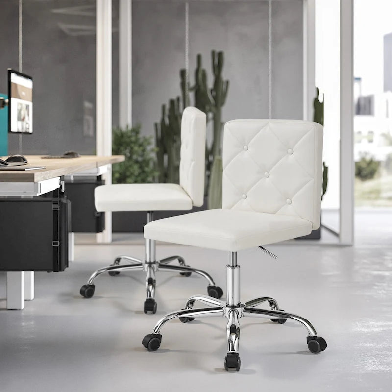 Armless PU Leather Mid-Back Office Chair with 360° Swivel