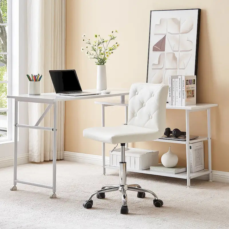 Armless PU Leather Mid-Back Office Chair with 360° Swivel