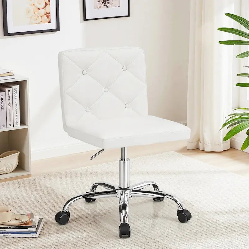 Armless PU Leather Mid-Back Office Chair with 360° Swivel