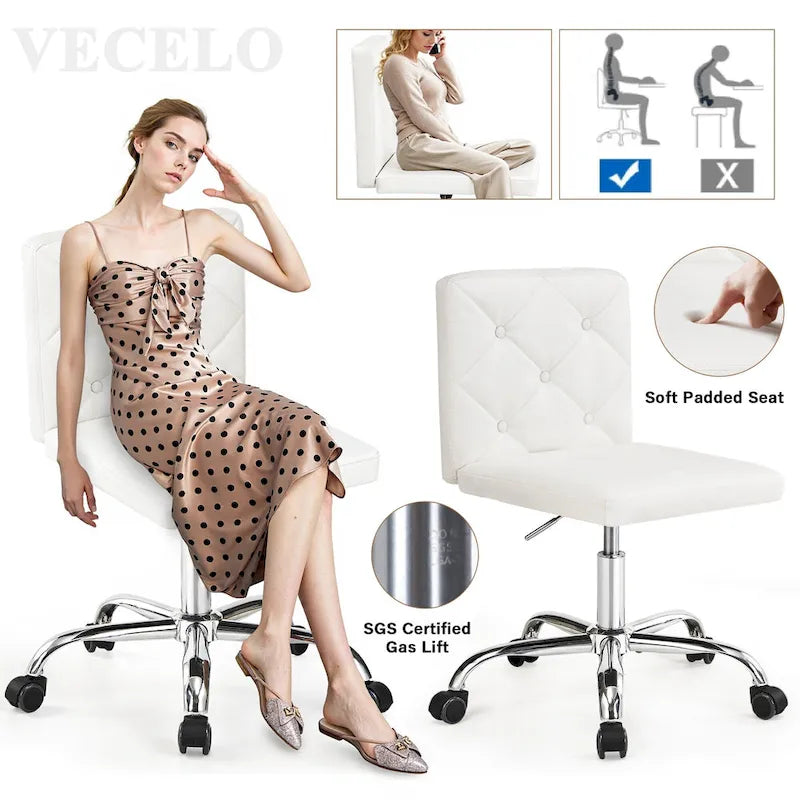 Armless PU Leather Mid-Back Office Chair with 360° Swivel
