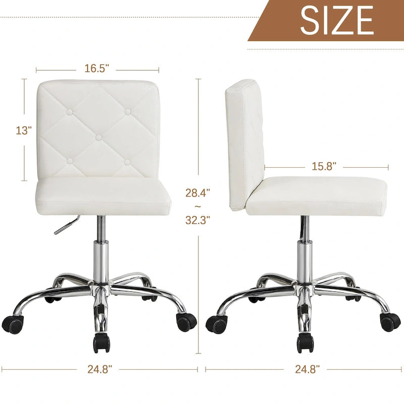 Armless PU Leather Mid-Back Office Chair with 360° Swivel