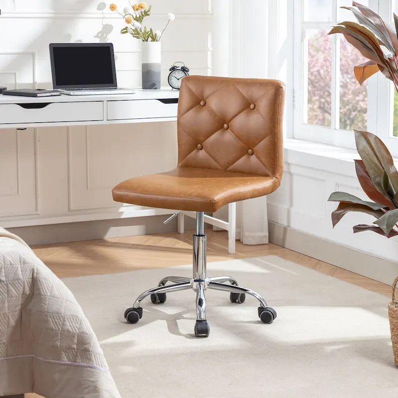 Armless PU Leather Mid-Back Office Chair with 360° Swivel
