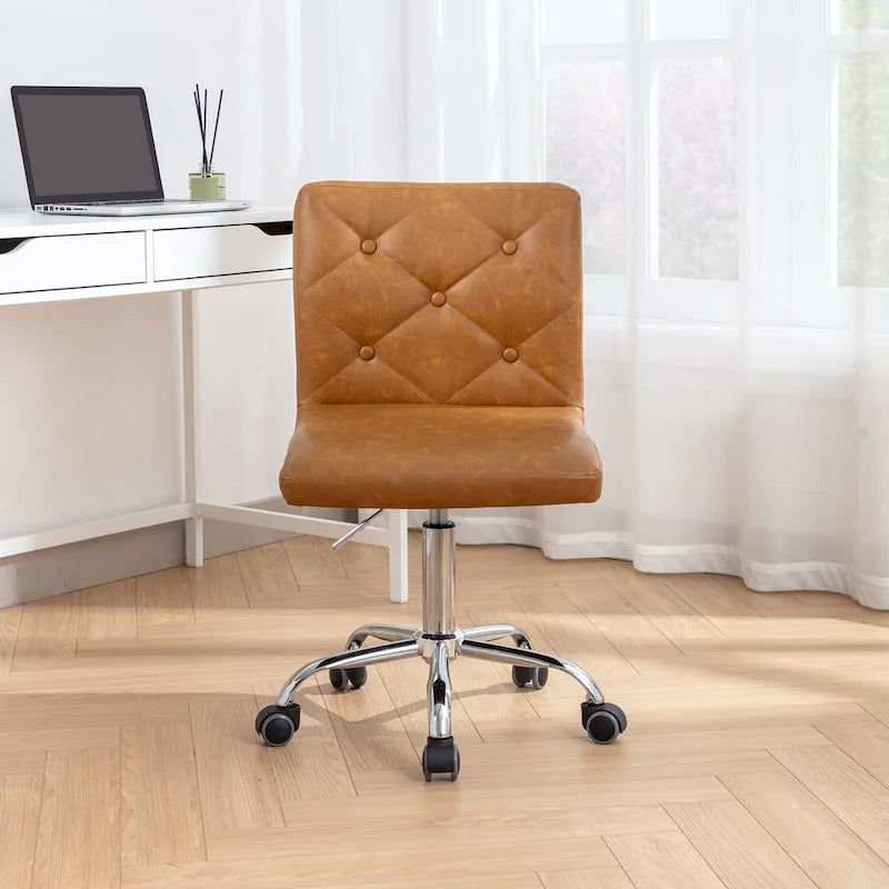 Armless PU Leather Mid-Back Office Chair with 360° Swivel