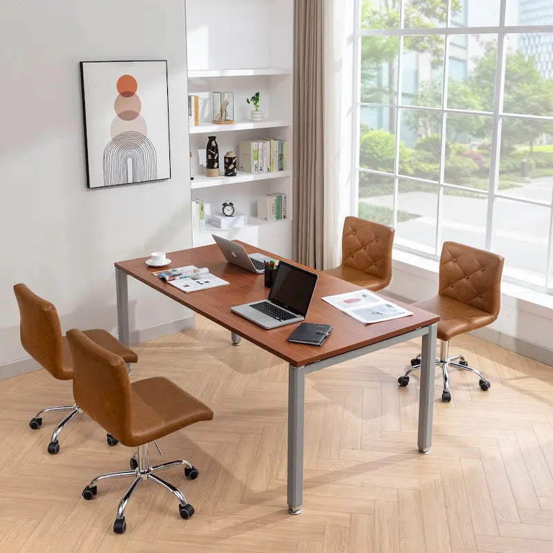 Armless PU Leather Mid-Back Office Chair with 360° Swivel