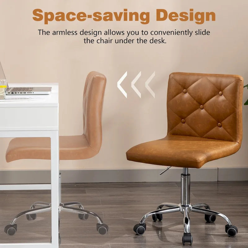 Armless PU Leather Mid-Back Office Chair with 360° Swivel