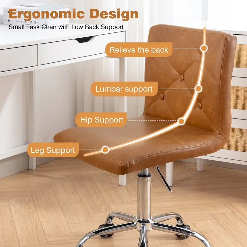 Armless PU Leather Mid-Back Office Chair with 360° Swivel
