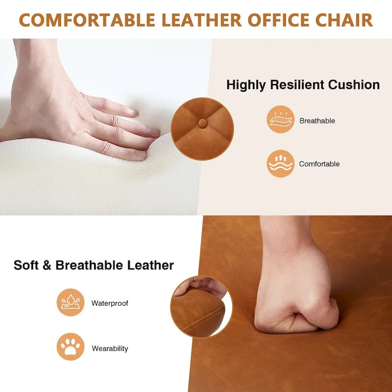 Armless PU Leather Mid-Back Office Chair with 360° Swivel
