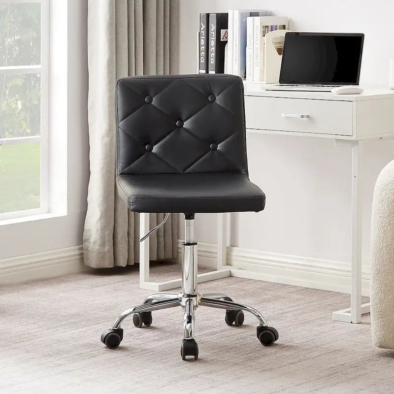 Armless PU Leather Mid-Back Office Chair with 360° Swivel