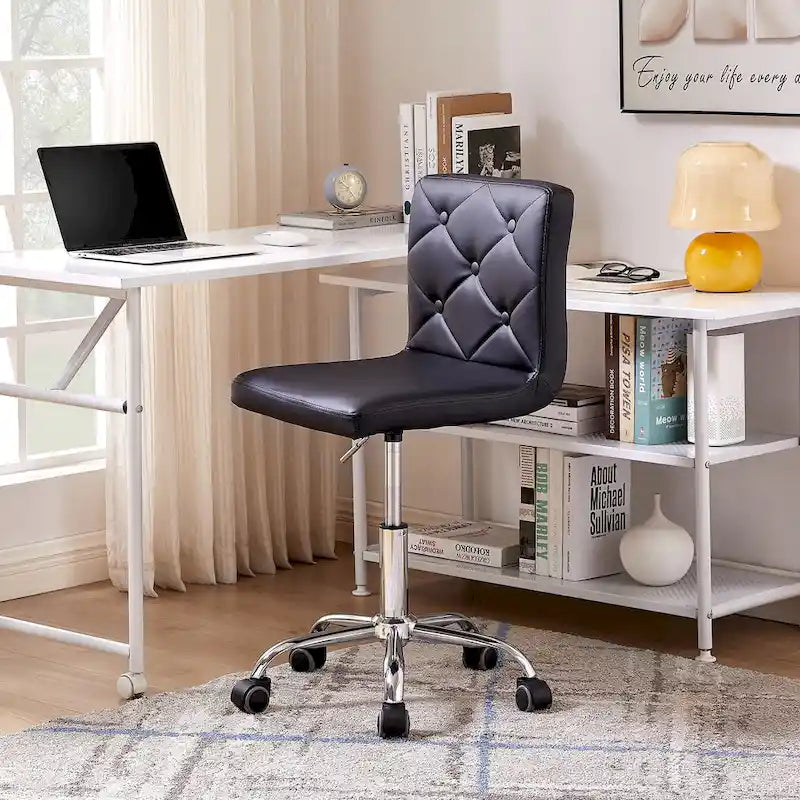 Armless PU Leather Mid-Back Office Chair with 360° Swivel