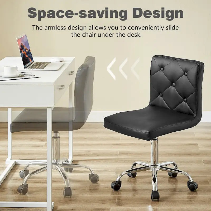 Armless PU Leather Mid-Back Office Chair with 360° Swivel