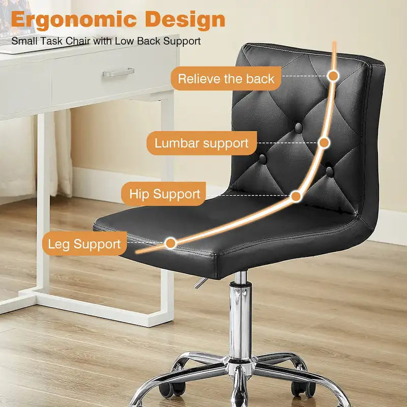 Armless PU Leather Mid-Back Office Chair with 360° Swivel