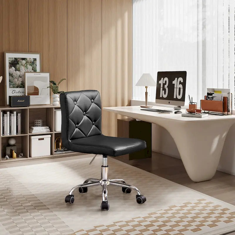 Armless PU Leather Mid-Back Office Chair with 360° Swivel