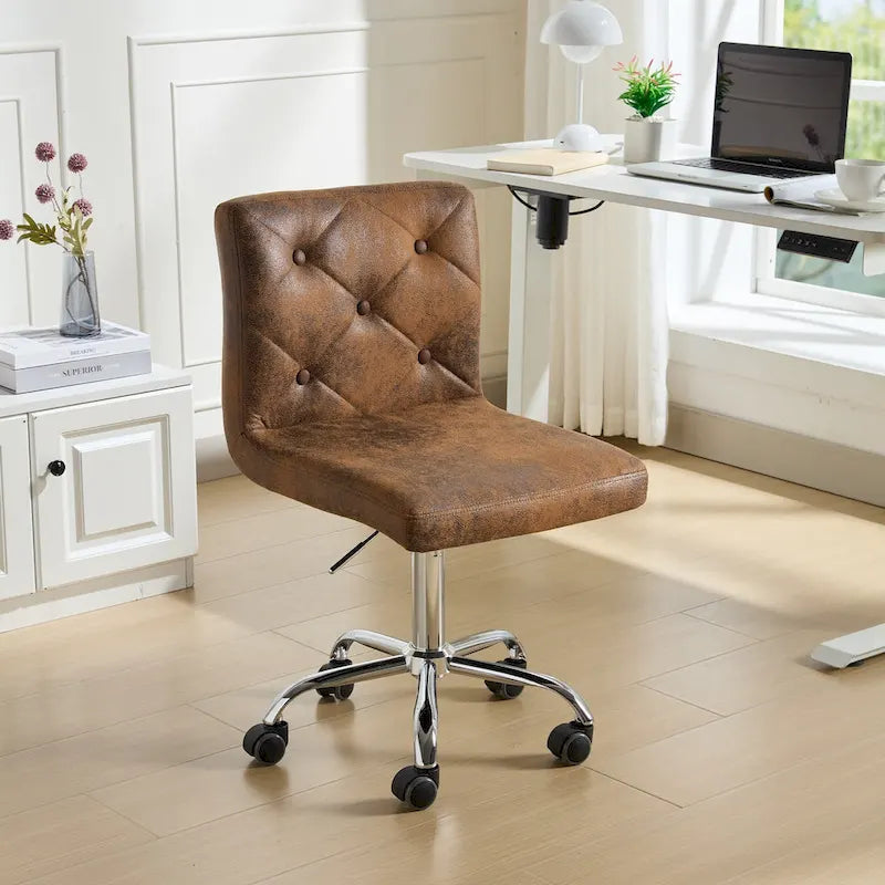 Armless PU Leather Mid-Back Office Chair with 360° Swivel