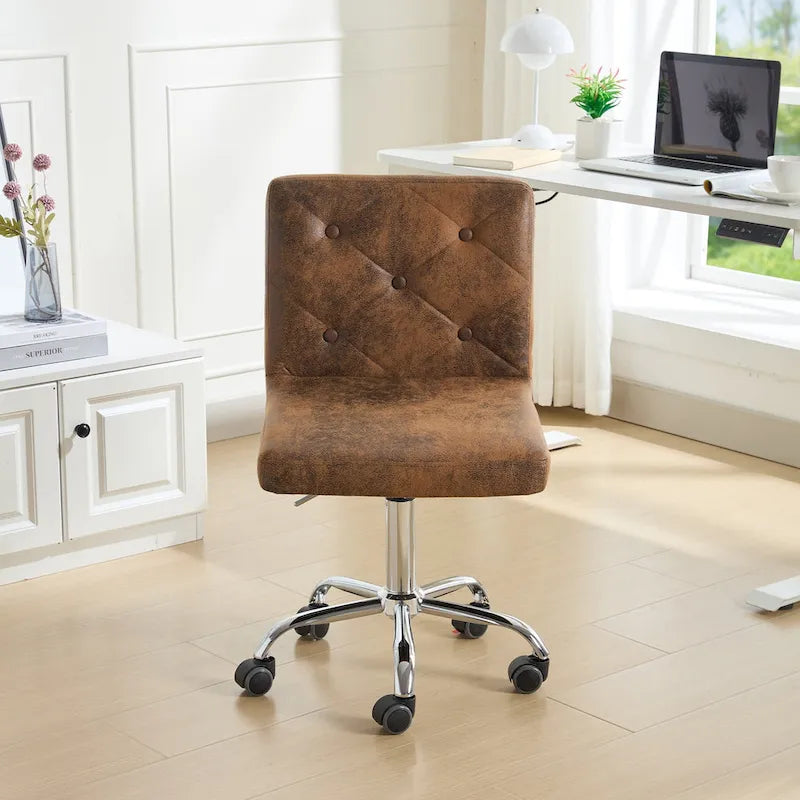 Armless PU Leather Mid-Back Office Chair with 360° Swivel
