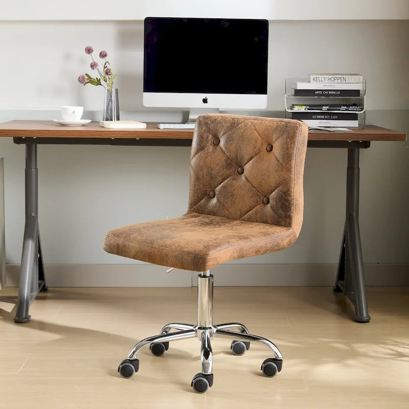Armless PU Leather Mid-Back Office Chair with 360° Swivel