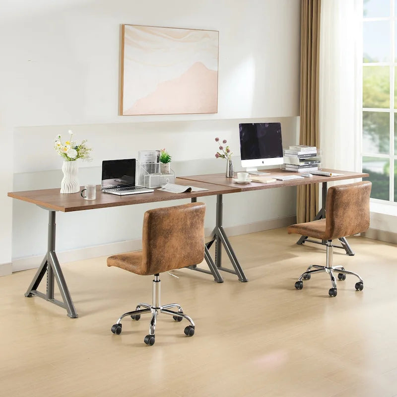 Armless PU Leather Mid-Back Office Chair with 360° Swivel