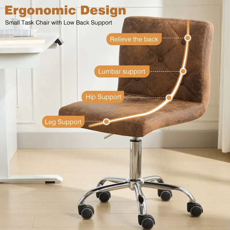 Armless PU Leather Mid-Back Office Chair with 360° Swivel