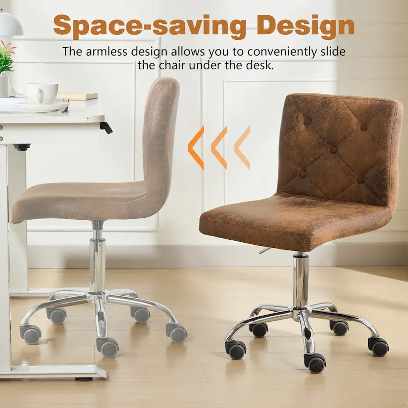 Armless PU Leather Mid-Back Office Chair with 360° Swivel
