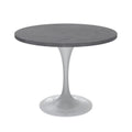 36" Round Sintered Stone Dining Table with White Steel Pedestal