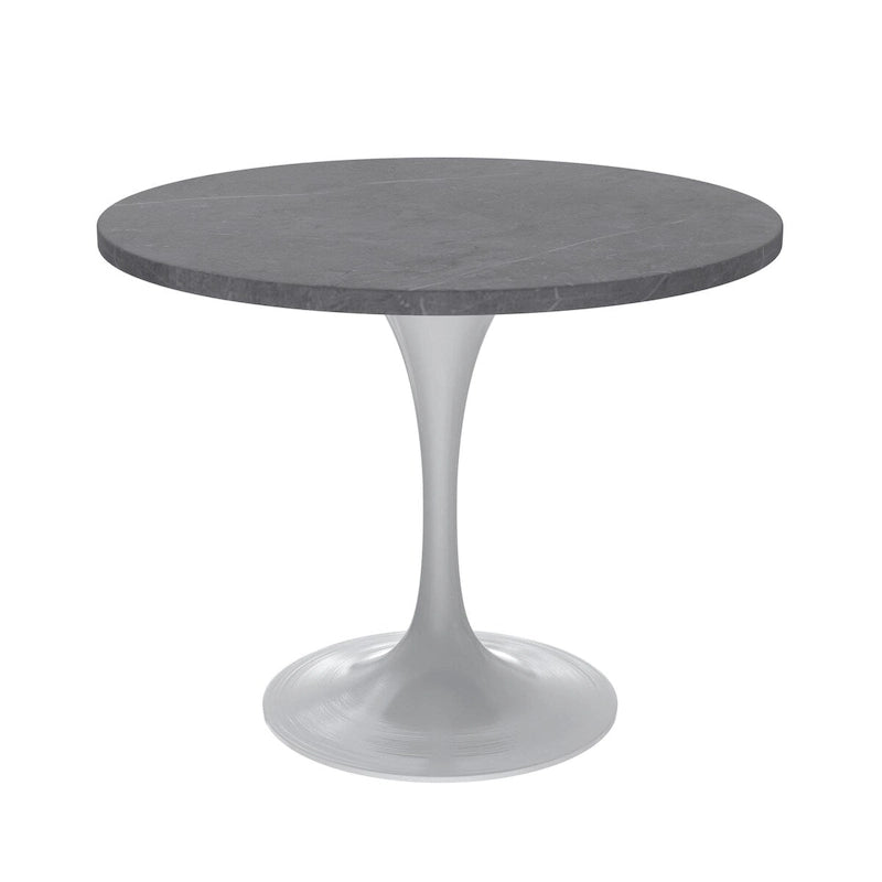 36" Round Sintered Stone Dining Table with White Steel Pedestal
