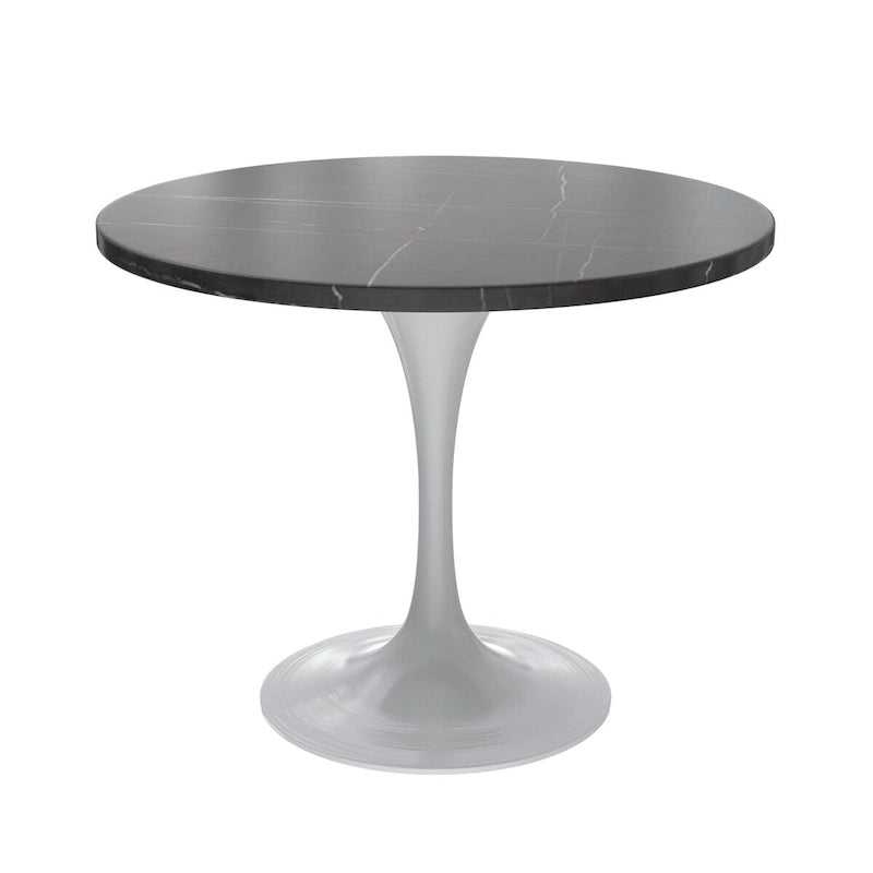 36" Round Sintered Stone Dining Table with White Steel Pedestal