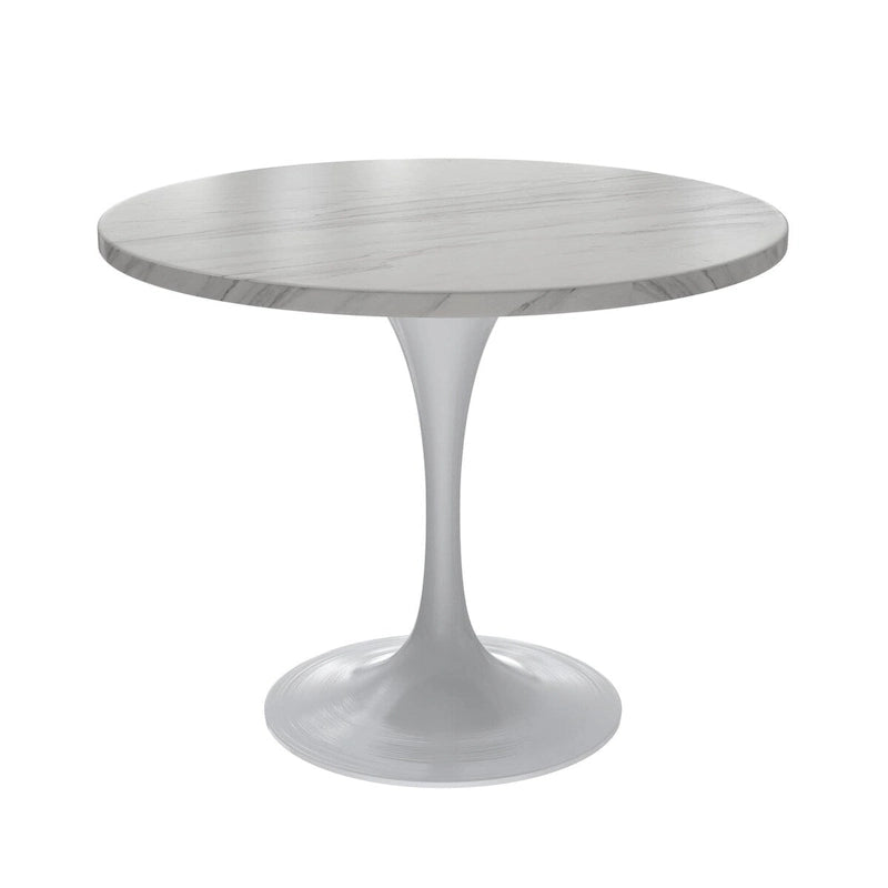 36" Round Sintered Stone Dining Table with White Steel Pedestal