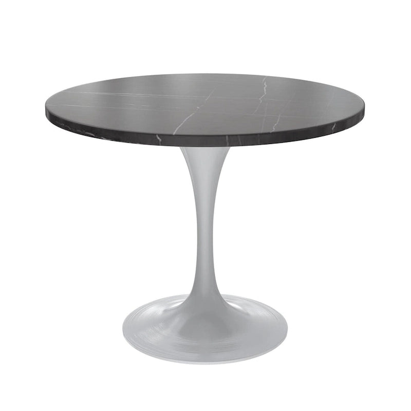 36" Round Sintered Stone Dining Table with White Steel Pedestal