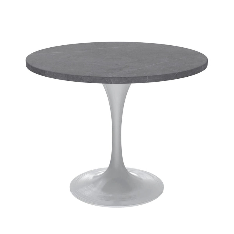 36" Round Sintered Stone Dining Table with White Steel Pedestal