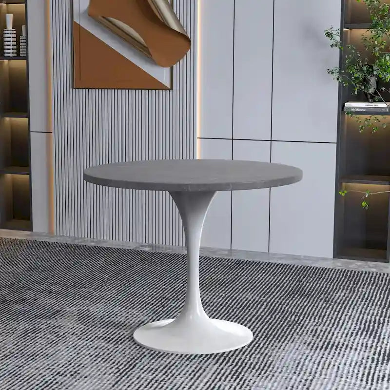 36" Round Sintered Stone Dining Table with White Steel Pedestal